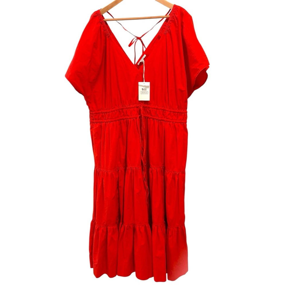 NWT Free Assembly Tiered Cotton Maxi Dress 2XL Orange Red Boho Romantic Resort